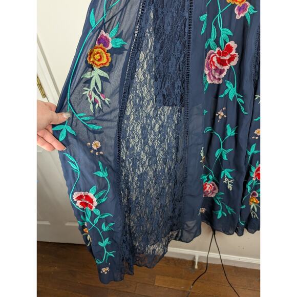 Frick And Frill Navy Floral Embroidered Sheer‎ Lace Maxi Dress Sz 10 - Picture 7 of 14